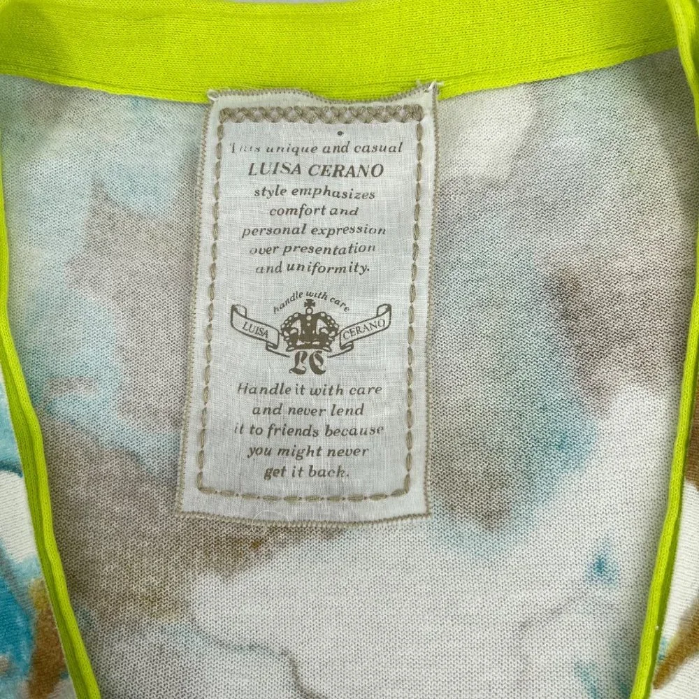 Luisa Cerano Watercolor Tye-Dye Bright Green V-neck Soft Cardigan Women's Size 6 - Picture 6 of 11